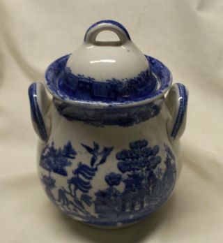 Antique Turner Goddard & Co Royal Patent Blue Willow Pot With 2 Handles