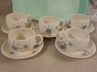 Franciscan Starburst Atomic Mid Century Cup & Saucers Set Of 5 Cond.