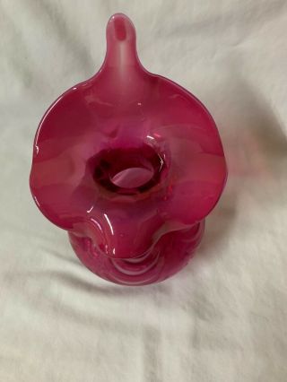 VINTAGE FENTON GLASS JACK IN - THE PULPIT VASE CRANBERRY OPALESCENT PULLED FEATHER 5