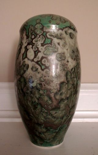 Artist Signed Modern Contemporary Studio Craft Pottery Crystalline Vase Green 3