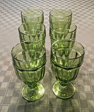 Vintage Libby Dura Tuff Drinking Glass Goblets Set Of 6 Avacado Green