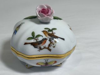 Herend - Rothschild Bird Rose Bonbon Trinket Dish W/rose Lid - Msrp: $200.  00