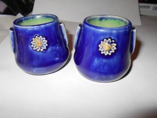 Pair Antique Royal Doulton Art Pottery Miniature Stoneware Vases Hand Decorated