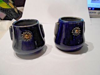 Pair Antique Royal Doulton Art Pottery Miniature Stoneware Vases Hand Decorated 5