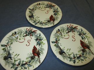 3 Dinner Plates 11 In Lenox W/ Cardinal Winter Greetings 1995 Millenium Edition