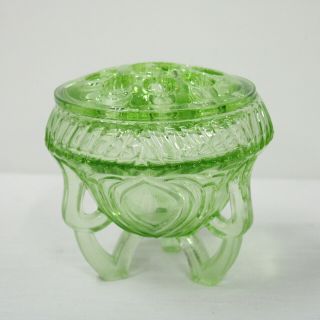 Art Deco Neon Green Glass Posy/rose Vase With Flower Frog 577