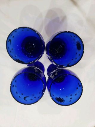 Set Of 4 Libbey Celestial Sun Moon Stars Cobalt Blue Wine Glasses Goblets NWT 2