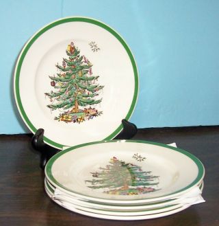 4 Spode Christmas Tree Salad Plates 7 7/8 " England U S Ship