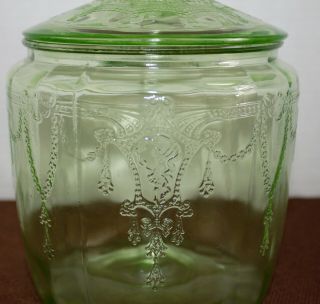 Vintage Green Depression Glass Cameo Ballerina Cookie Jar With Lid 1930 