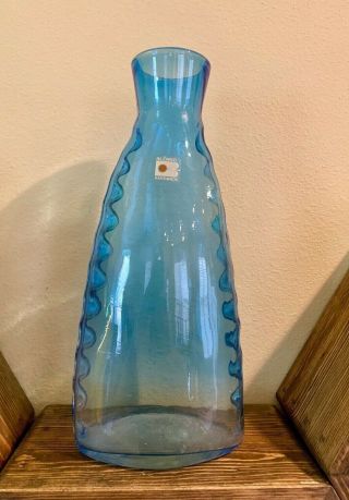 Htf 932 Blenke Art Glass Vase Carafe By Hank Adams.  Azure Blue.  Rare.
