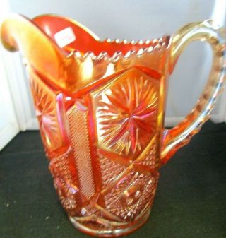Scarce & Hard To Find Imperial Carnival Glass Marigold File & Star Water Pitcher