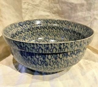 Beaumont Brothers Pottery Spongeware Bowl Blue And Gray 11 " Diam Exc Cond