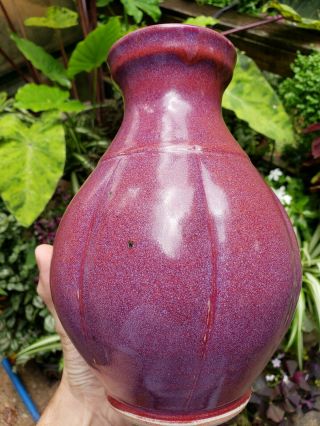 Ben Owen Iii Chinese Peach Bloom Flambe Melon Lobed Vase Seagrove Nc Carolina