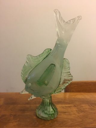 Murano Vintage Italian Style Hand Fish Emerald Green Art Glass