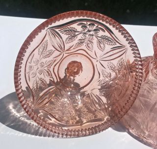 VTG RARE PINK DEPRESSION GLASS COMPOTE CANDY DISH & LID 4 FOOTED FEDERAL 3