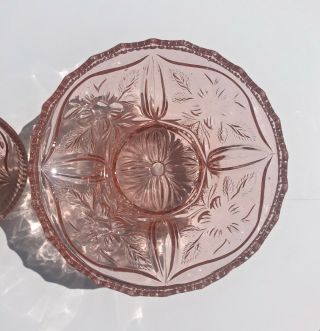 VTG RARE PINK DEPRESSION GLASS COMPOTE CANDY DISH & LID 4 FOOTED FEDERAL 4