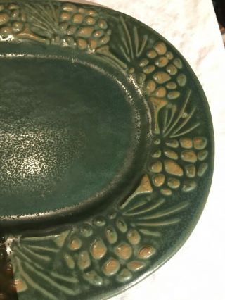 16x10 Arts & Crafts Pottery Platter Plate Terra Cotta Pinecones Green Server USA 2