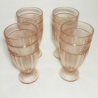 Anchor Hocking Annapolis Pink Rosewater Glass Footed Water Goblet Set Of 4