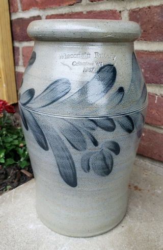Vintage Wisconsin Pottery Decorated Salt Glazed Stoneware Crock C1987