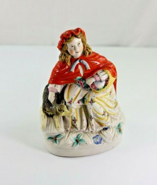 Antique Porcelain Staffordshire Style Little Red Riding Hood And Wolf Figurine