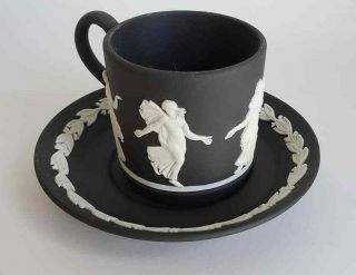 Rare Vtg Black Wedgwood Jasperware Demitasse Cup Saucer Greek Us