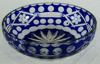 Antique Glass Cobalt Blue Cut To Clear Bowl Bohemian 7.  5 " X 2 3/8 Early 20th C.