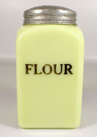 Vtg Mckee Custard Pale Jadeite Green Yellow Milk Glass Square Flour Shaker Range