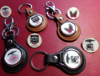 The Expendables Leather Black & Tan Key Rings & Gold Plated Badges,  4 Designs