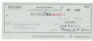 David Hedison 1975 Signed Check Autographed Rare Business Account James Bond Spb