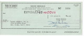 David Hedison 1974 Signed Check Autographed Rare Business Account James Bond Dec