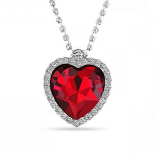 Titanic Heart Of The Ocean Pendant Necklace Large Red Stone On 20 " Diamanté