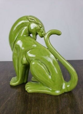 Htf Haeger Pottery Green Chartreuse Leopard Panther Mountain Lion Cougar