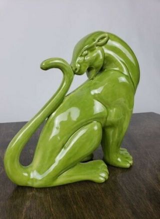 HTF Haeger Pottery green chartreuse leopard panther mountain lion cougar 2