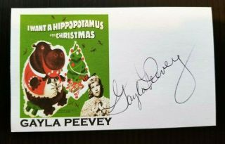Gayla Peevey " I Want A Hippopotamus For Christmas " Autographed 3x5 Index Card