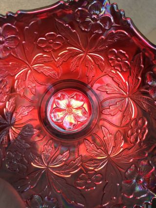 Ruby Red Fenton Carnival Glass Flower Floral Iridescent Opalescent Bowl Dish