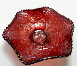 Ruby Red Fenton Carnival Glass Flower Floral Iridescent Opalescent Bowl Dish 2