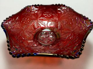 Ruby Red Fenton Carnival Glass Flower Floral Iridescent Opalescent Bowl Dish 3