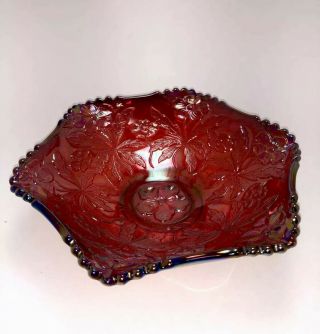 Ruby Red Fenton Carnival Glass Flower Floral Iridescent Opalescent Bowl Dish 4