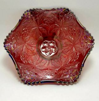 Ruby Red Fenton Carnival Glass Flower Floral Iridescent Opalescent Bowl Dish 5