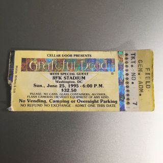 Grateful Dead Ticket Stub Rfk Stadium June 25th 1995 With Bob Dylan Stub