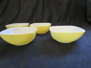 4 Vintage Pyrex Square Yellow Bowls 410 12 Oz.  Each