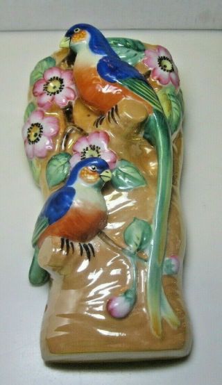 Vtg Porcelain Lusterware 3 - D Perched Parrots Wall Pocket Vase Figurine Japan 5