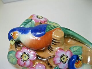 Vtg Porcelain Lusterware 3 - D Perched Parrots Wall Pocket Vase Figurine Japan 6
