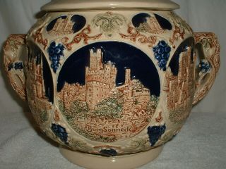 Gerz German Castle Stoneware Punch Bowl/Cider Tureen w/8 Cups/Mugs 6
