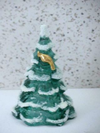 Fenton 3 1/8 " Spruce Green Christmas Tree With Snow And Gold Partridge Bird Logo