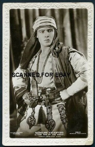 Rudolph Valentino Son Of The Sheik 1920s Beagles Embossed Photo Postcard
