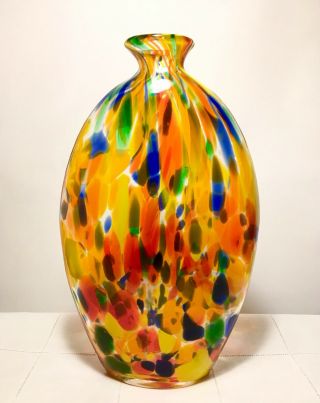 Vintage Clear Encased Art Glass Vase Multi - Colored Spatter Glass Bohemian