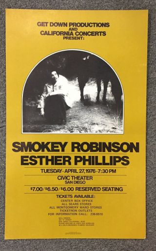 Smokey Robinson Orginal 1970s Concert Poster Showbill San Diego