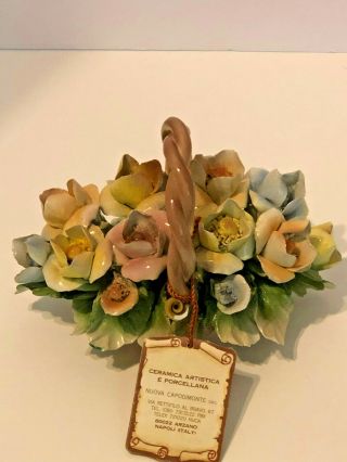 Nuova Capodimonte Flower Basket Hand Made Porcelain Italy Floral