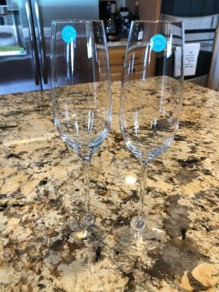 Tiffany & Co.  Crystal Glass Champagne Flutes Glasses Set Of 2